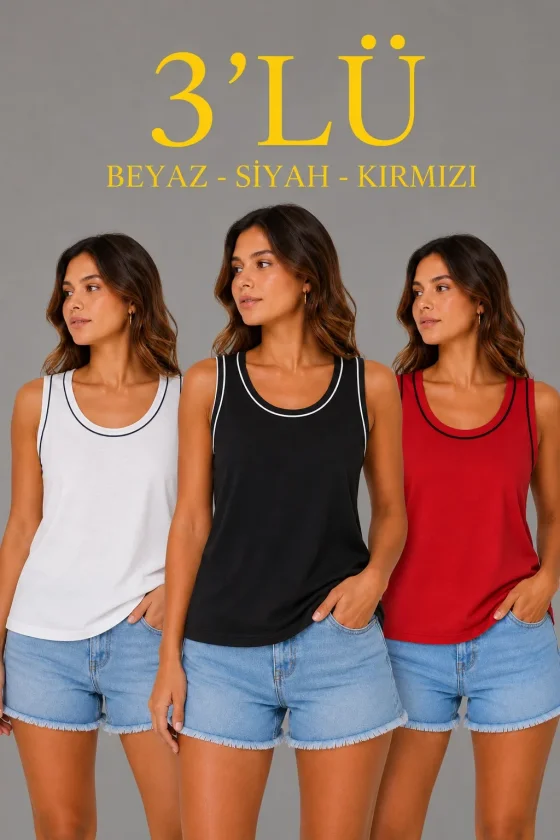 3’lü Kolsuz Sporcu Atlet Seti Yazlık Bisiklet Yakalı