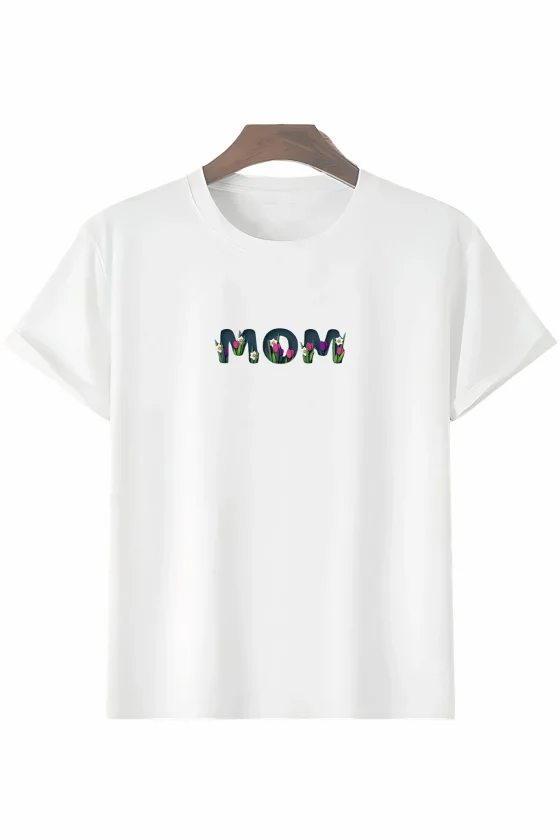 Anneler Günü Hediye Mom Çiçek Baskılı Oversize Bisiklet Yaka T-shirt