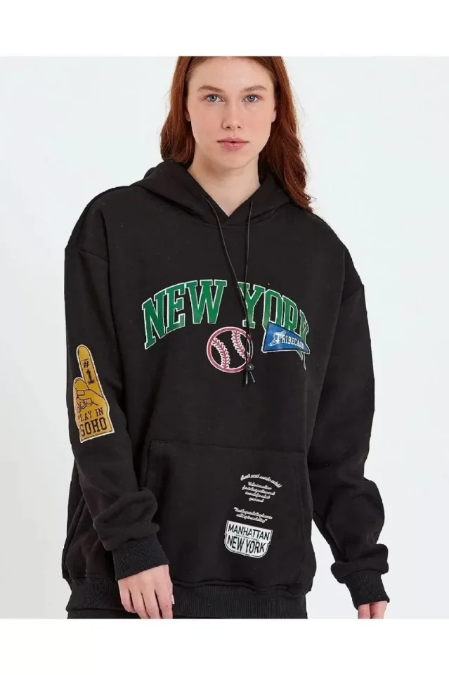 Baskılı Kapüşonlu Sweatshirt