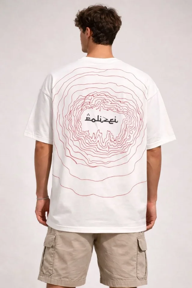 Erkek Bisiklet Yaka Baskılı Kısa Kollu Tişört Streetwear Günlük Basic Pamuklu T-shirt - Beyaz