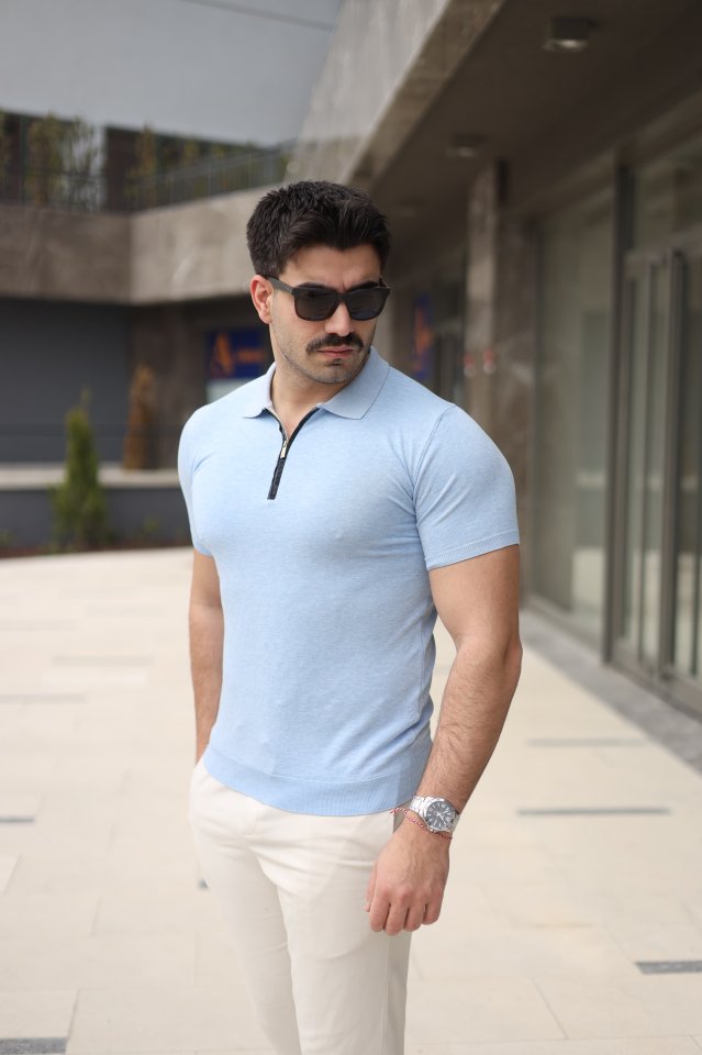 Erkek Polo Yaka Fermuar Detaylı Tişört