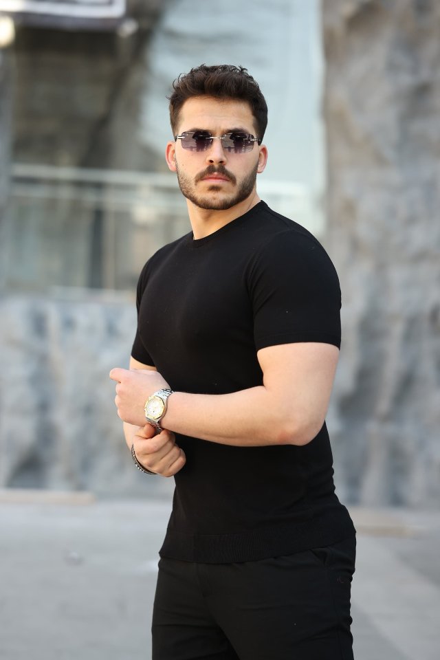 Erkek Viskon Kumaş Bisiklet Yaka Basic Tişört