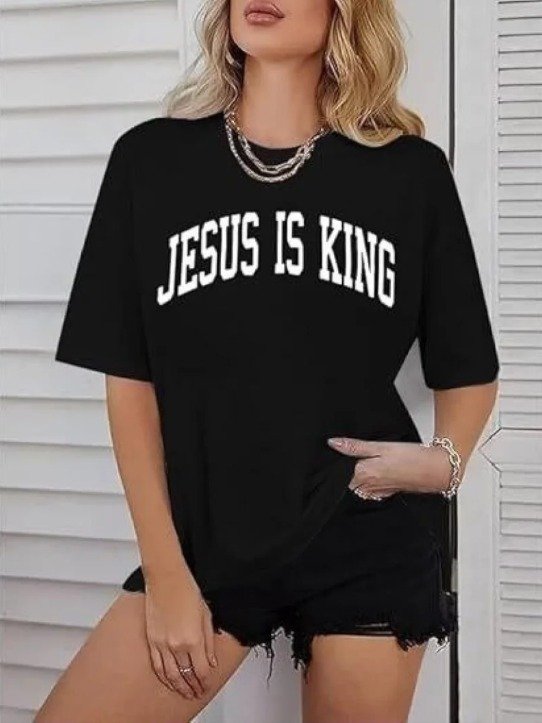 Kadın Bisiklet Yaka Kısa Kol Baskılı T-shirt