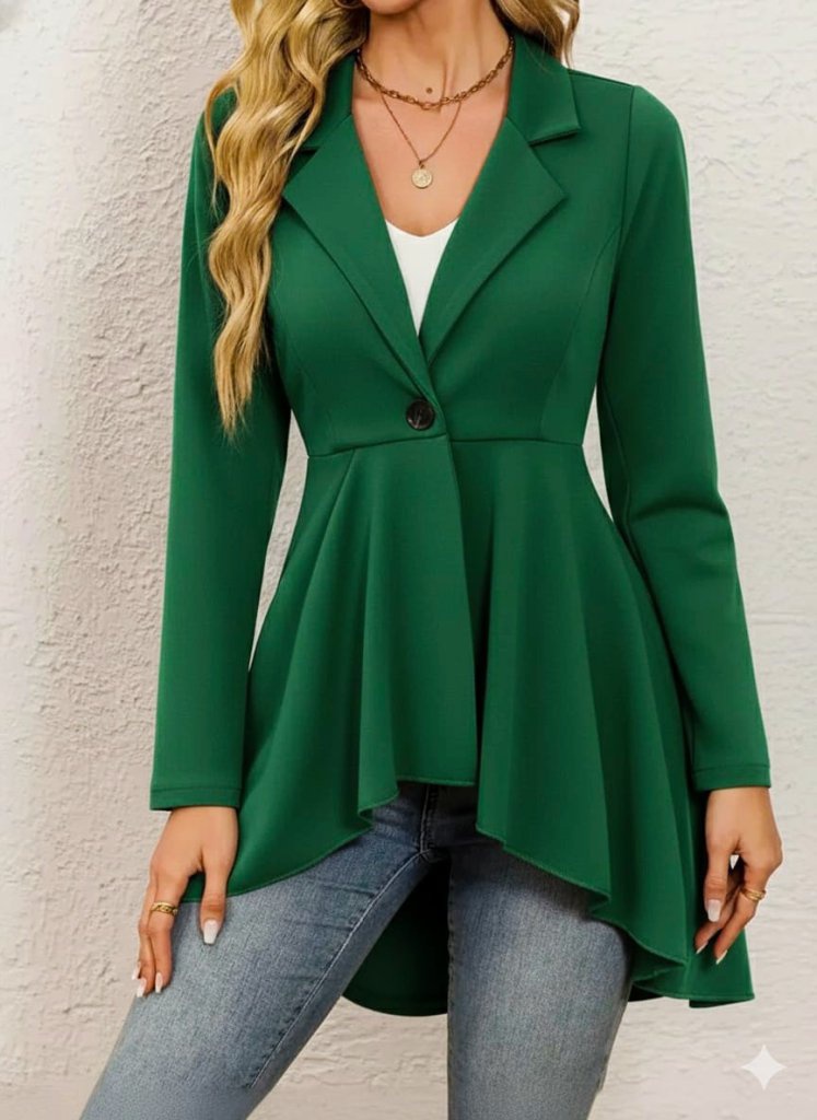 Kadın Uzun Kollu Yakalı önden Düğmeli Uzun Atlas Blazer Ceket
