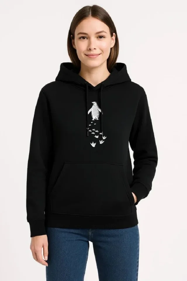 Nihilist Penguen Temalı Oversize Kapüşonlu Sweatshirt