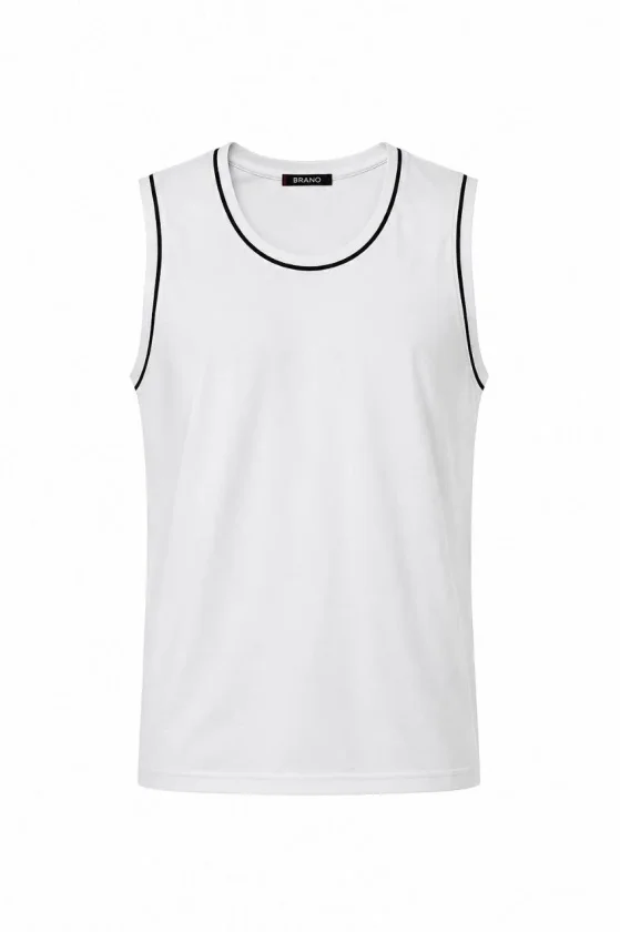Ön Unisex Pamuklu Bisiklet Yaka Kolsuz Atlet Kontrast Biyeli Regular Fit