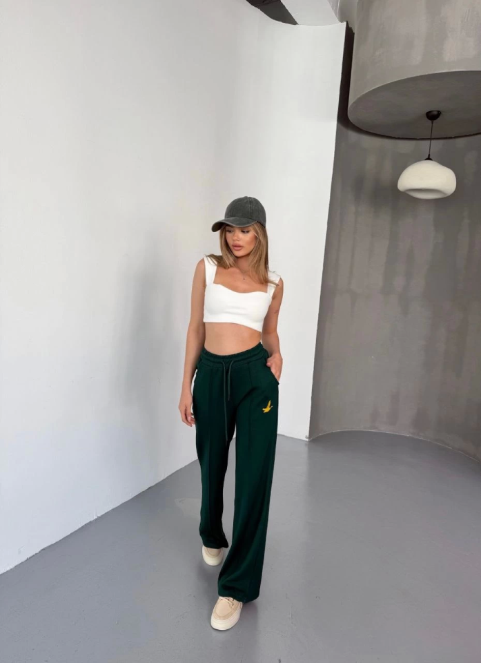 Osy Modal Yumuşak Dokulu Kumaş Nakış Işlemeli Rahat Bol Paça Eşofman Pantalon