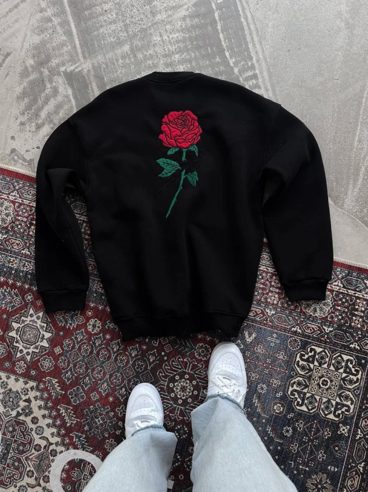 Oversize Üç İplik Bisiklet Yaka Baskılı SweatShirt