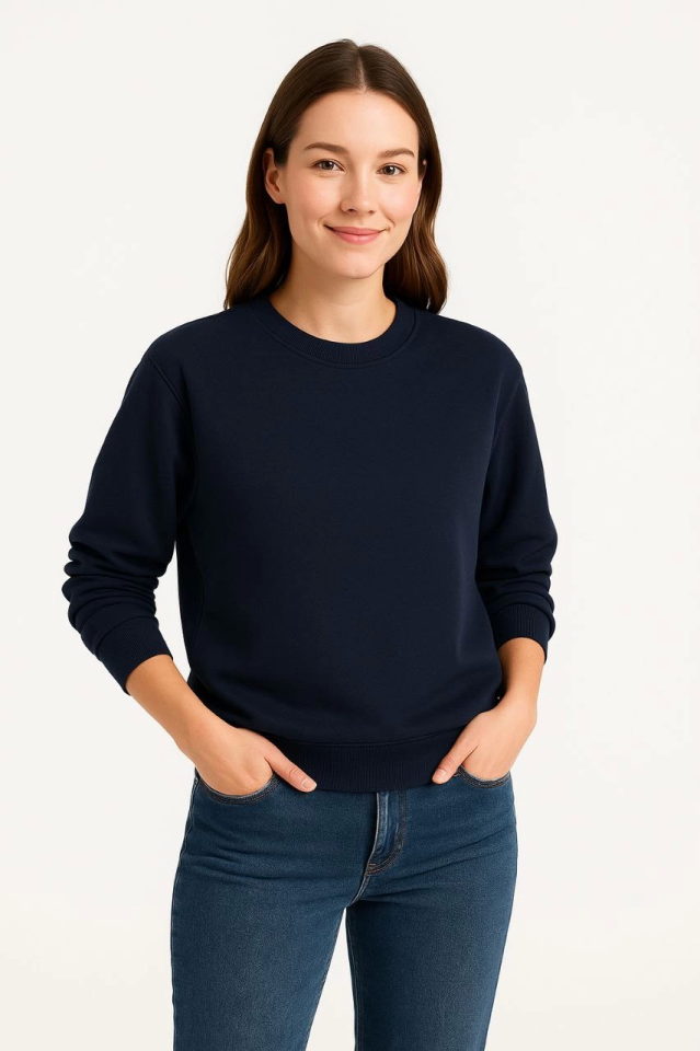 Üç İplik Düz Bisiklet Yaka SweatShirt