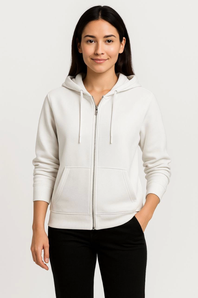 Üç İplik Kapüşonlu Tam Fermuarlı Kanguru Çepli SweatShirt Hoodie