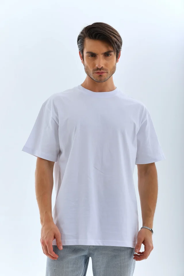 Unisex Oversize Düz Bisiklet Yaka T-Shirt