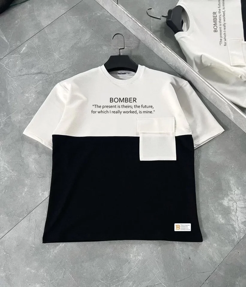 Unisex Torba Cep Detaylı Parçalı T-Shirt