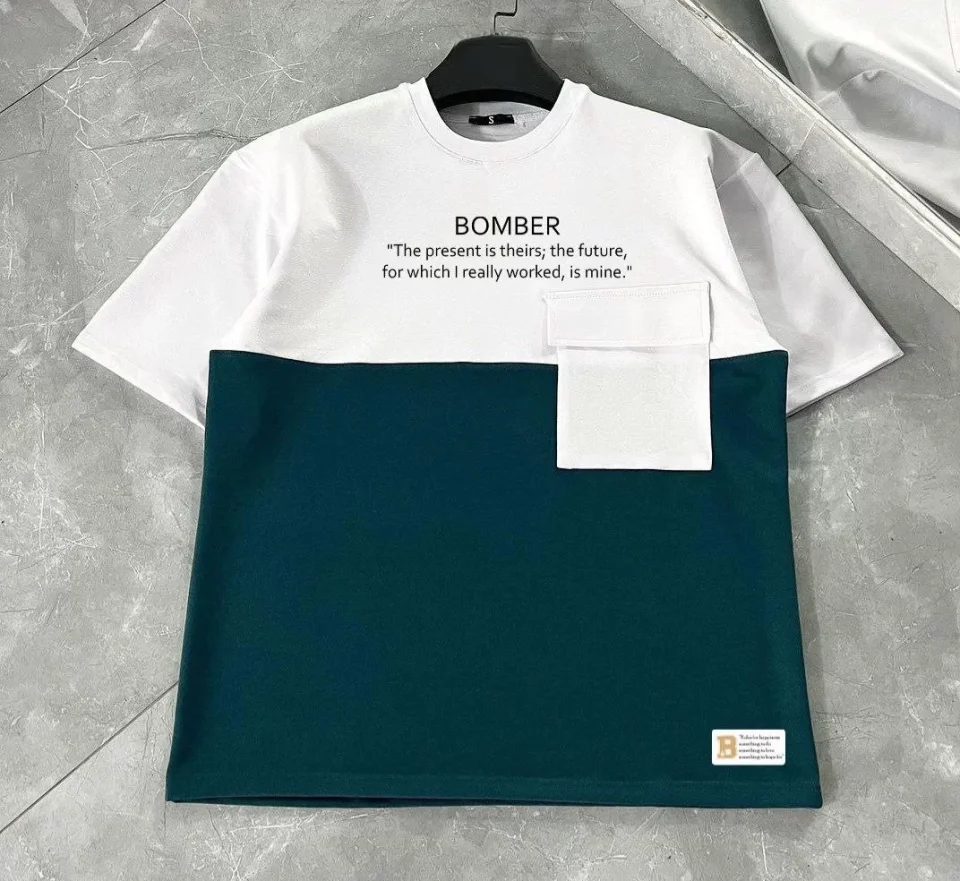 Unisex Torba Cep Detaylı Parçalı T-Shirt - Lacivert