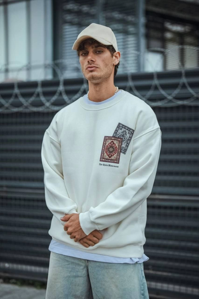 Uzun Kol Bisiklet Yaka Baskılı SweatShirt
